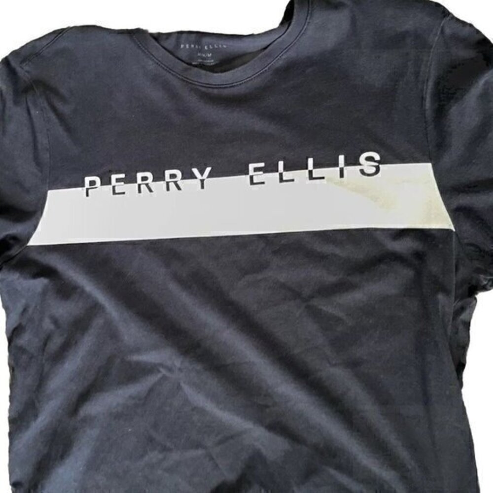 Perry Ellis Men's T-shirt Size M Navy Blue/white Classi graphic Tee Shirt